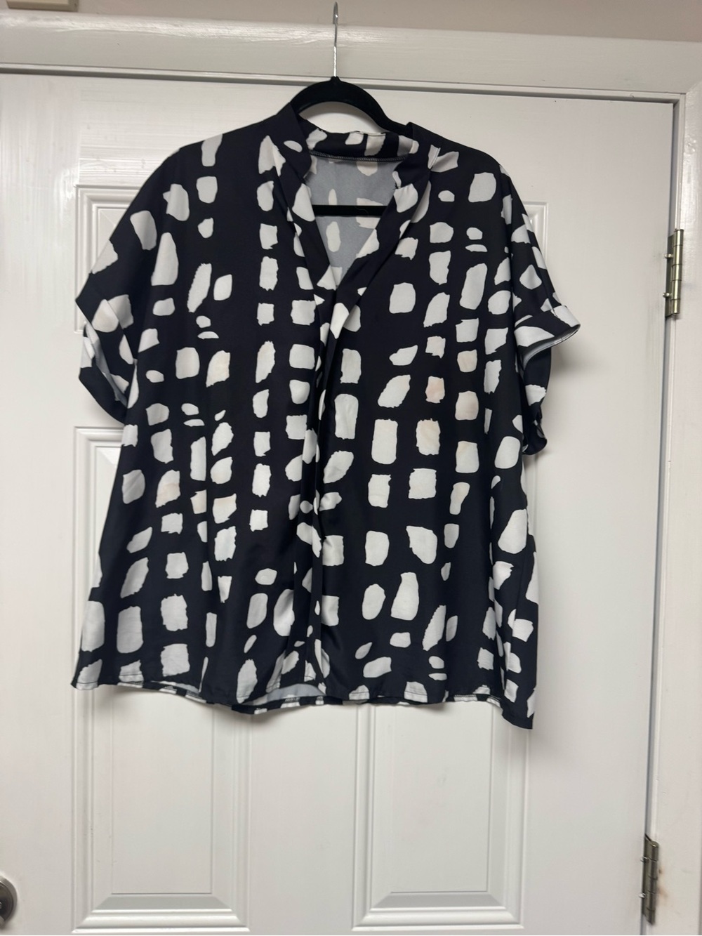 SHEIN Black Short Sleeve Button-Down with White Abstract Spots